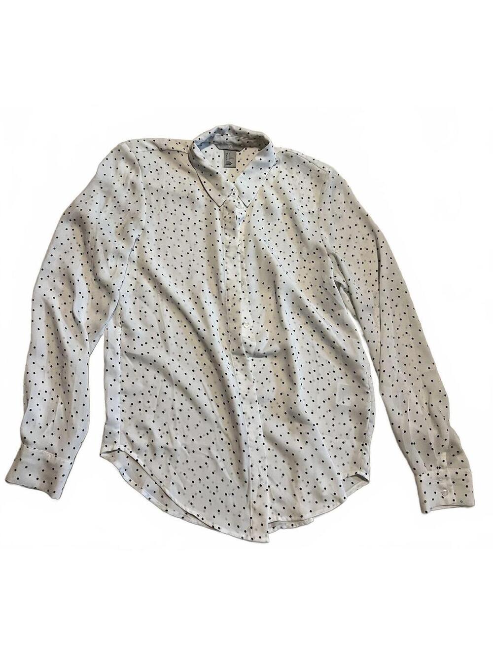 H&M Women's White Polka Dot Long Sleeve Blouse Size US 2